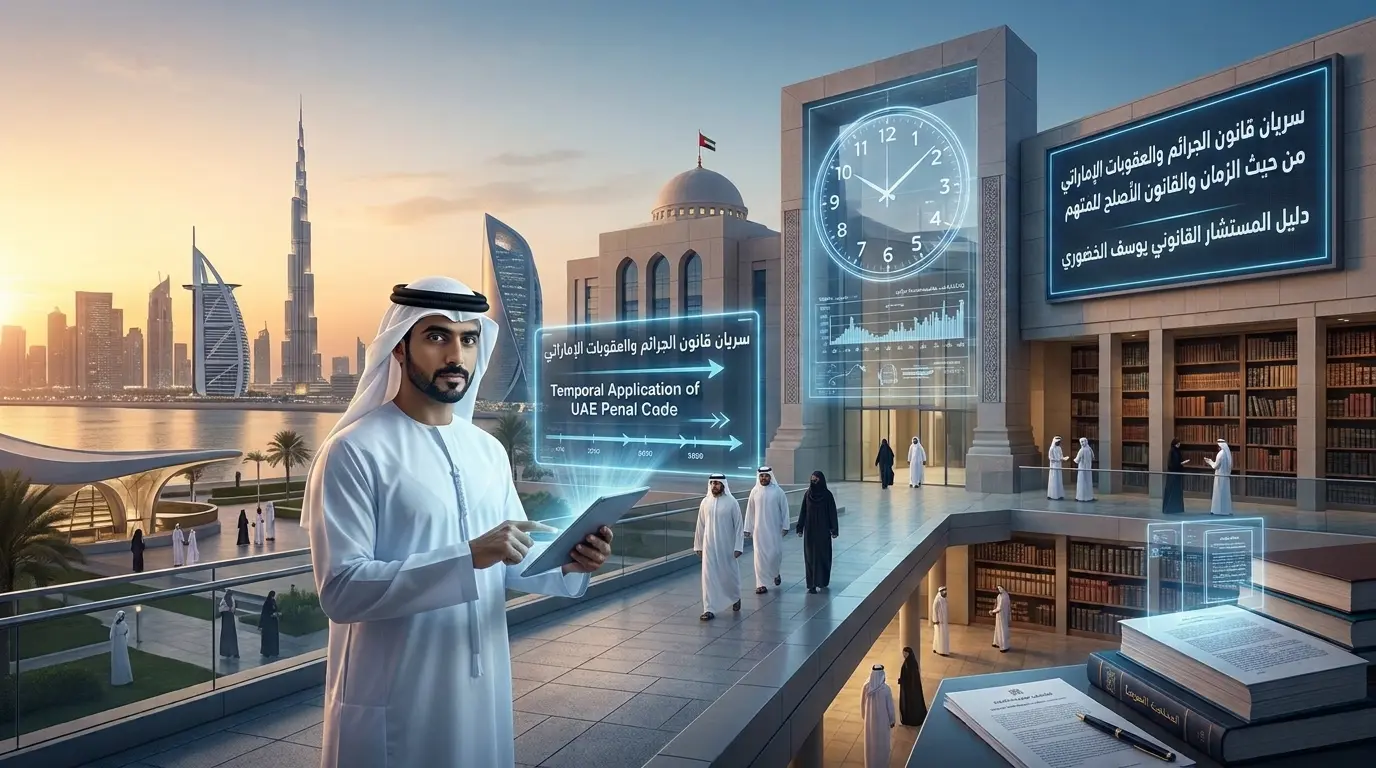 المستشار القانوني يوسف الخضوري يشرح سريان قانون الجرائم والعقوبات الإماراتي من حيث الزمان والأصلح للمتهم.